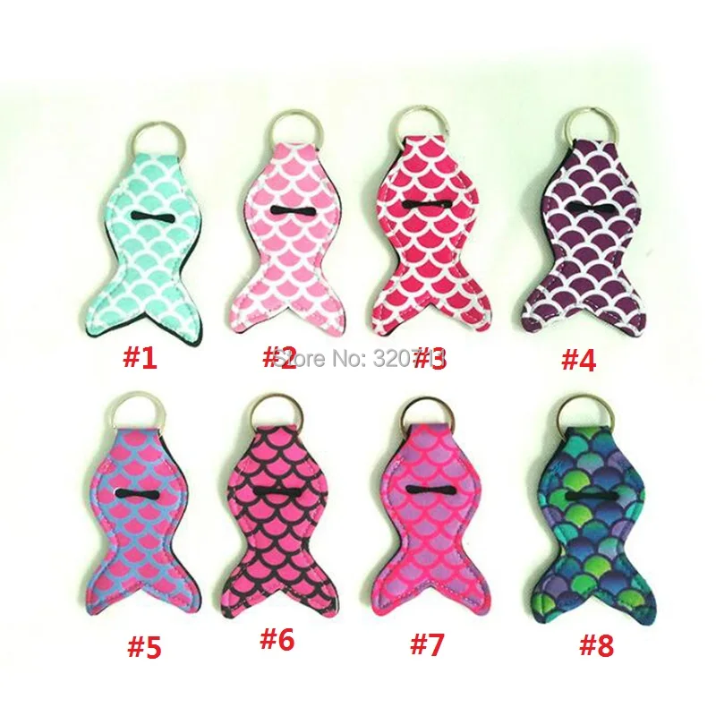 

200pcs/lot free shipping New Arrival Latest Fashion 8 colors mixed personalized neoprene mermaid tail chapstick holder