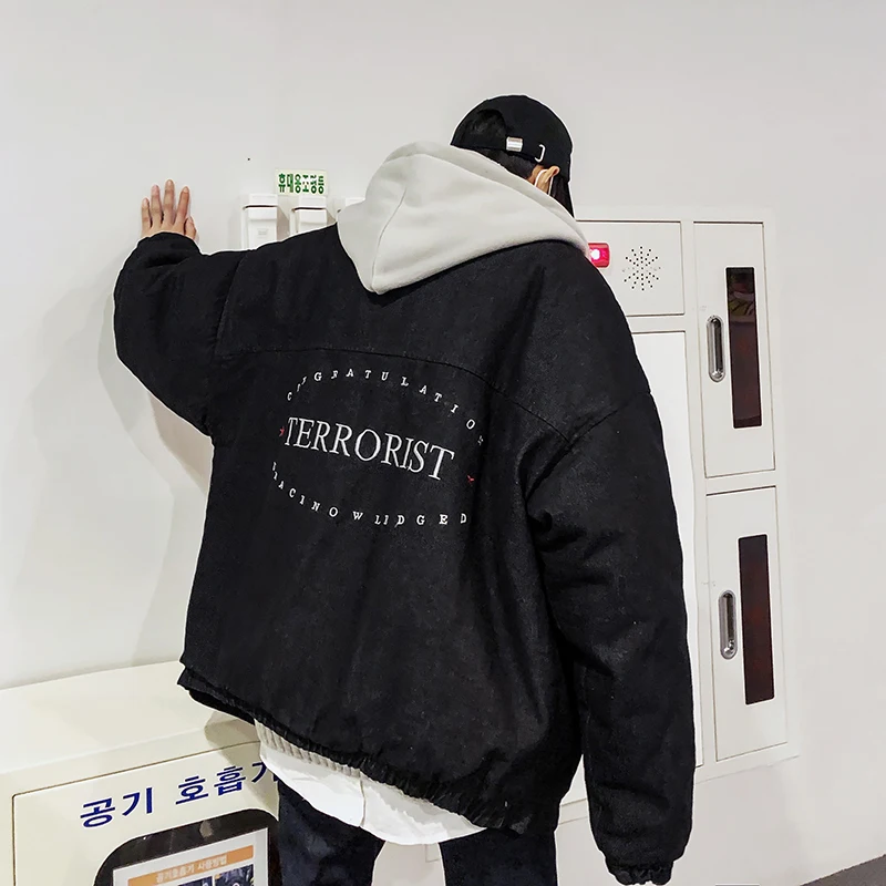 Brodé Hommes Denim 2xl Lettre Splice rembourré À Hit Manteau Veste Black Cowboy Capuchon Parka Couleur Coton blue Vêtements 2018 Neige Hiver M Lâche 8OZPnkN0wX
