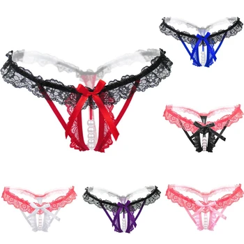 

Womens Sexy Lace Pearl Bow Knot Briefs Knickers Panties Underwear Hollow G-String s