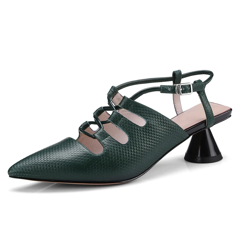 

Women's Genuine Leather Sandals Sexy Ladies Hollow Pumps 5.5 cm High Heels Summer Style White Shoes Box Packing 18-8