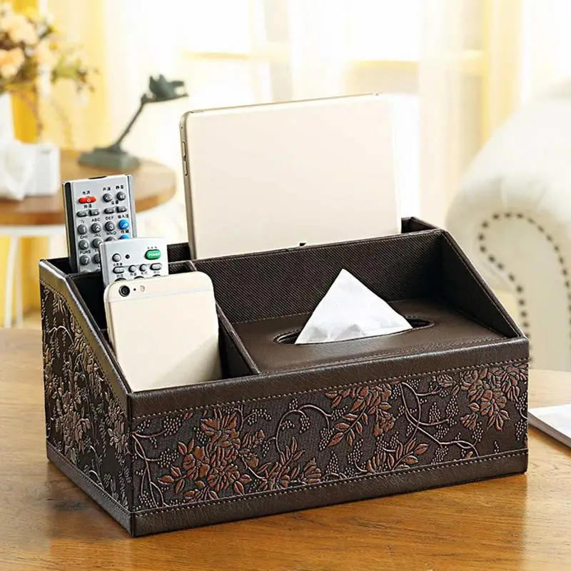 

Multi-Function Tissue Box Desktop Living Room Coffee Table PU Leather Storage Box for Paper Remote Control #SW