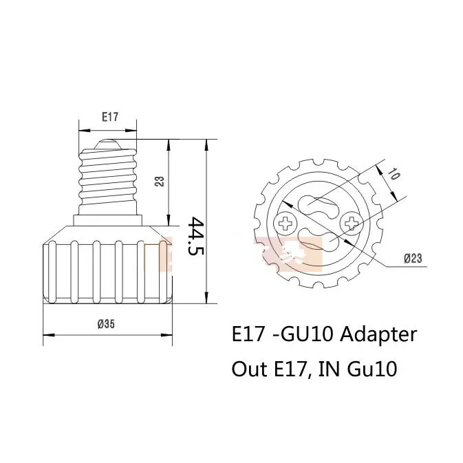 E17 to Gu10 LED Lamp adapter converter dimension