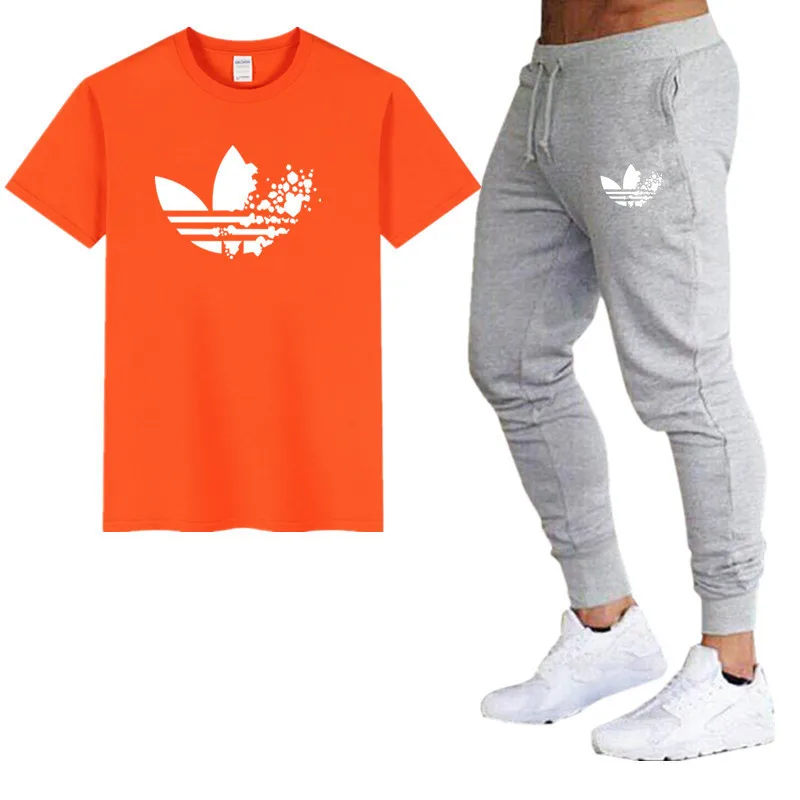 New  Brand Men Sets T Shirt Mens Cotton T Shirts+pants Summer Skateboard Casual Sets Boy Skate Tracksuit Gyms Fitness Sets