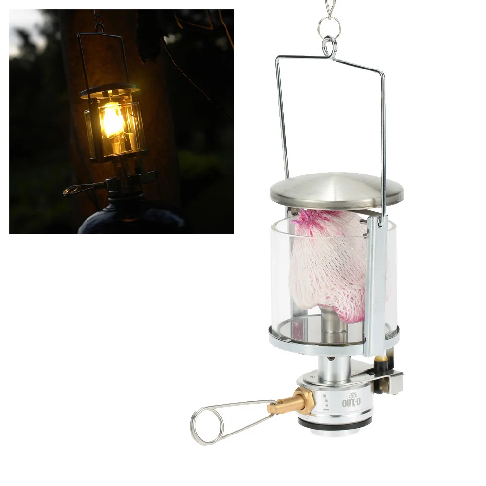 Mini Portable Outdoor Camping Lantern Gas Light Tent Lamp Torch Hanging Glass Lamp Chimney With Butane As Fuel 60lux