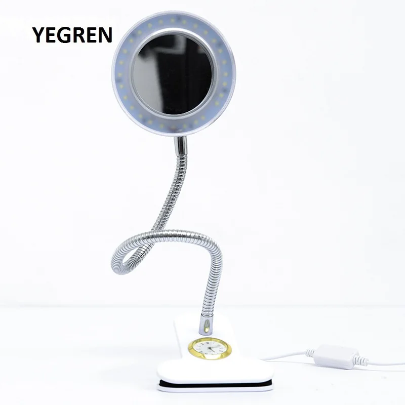 Clip Beauty Magnifying Glass Lamp Adjustable Brightness Cold Light Stainless Steel Hose Magnifier Clock USB Beauty Nail Tattoo