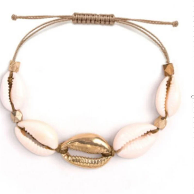

Fashion natural shell statement bracelets for women girl summer beach bohemian handwoven alloy bracelete Pulseras jewelry