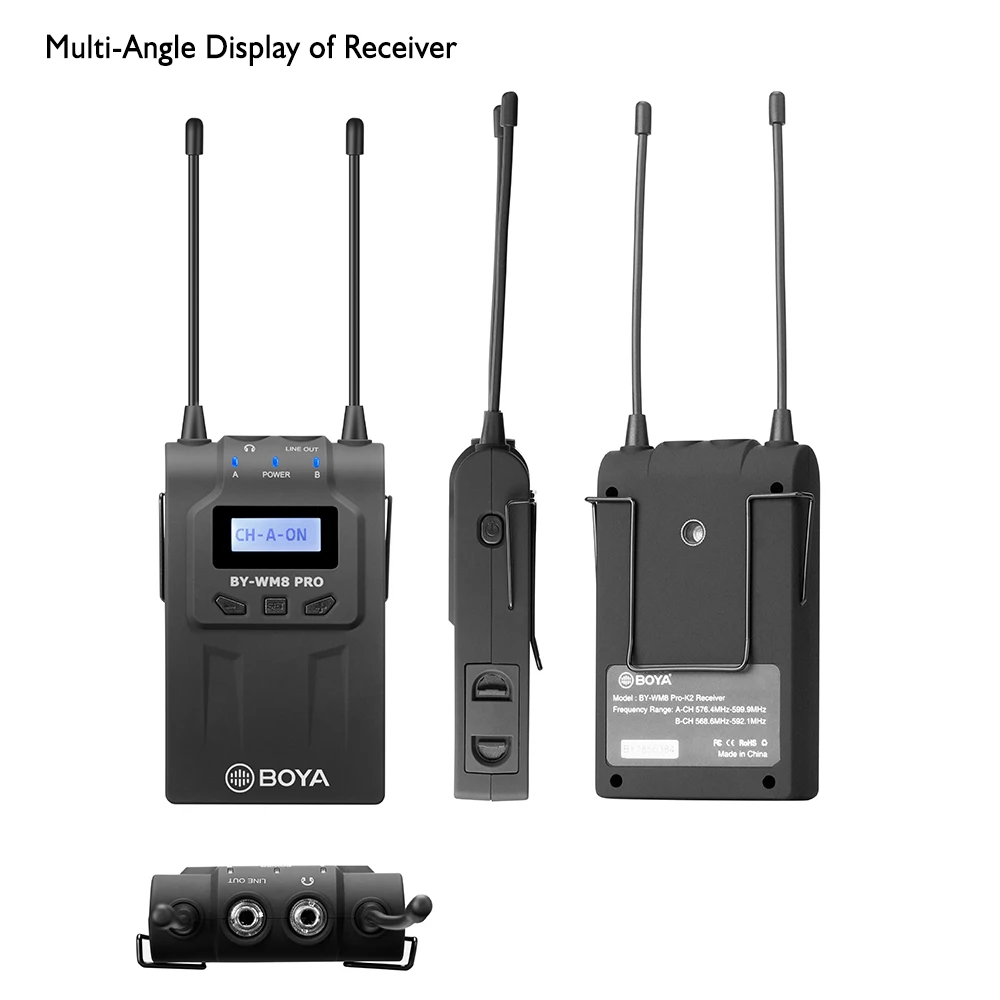 

BOYA BY-WM8 Pro-K2 UHF Dual-Channel Wireless Microphone System Receiver+Transmitter A for Nikon Canon Sony DSLR Camera Camcorder