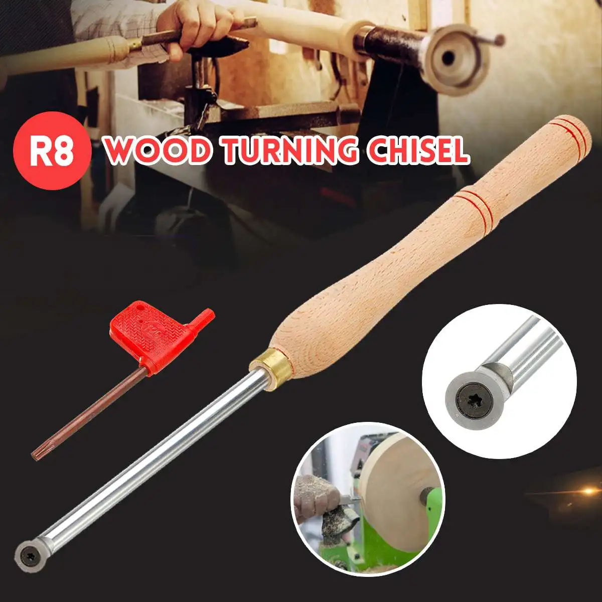 

R8 Lathe Wood Turning Chisel Tool Carbide Lover Tools Wooden Handle Hand-held Insert Cutter Woodworking Tool