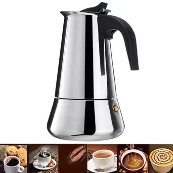 

Moka Italian Coffee Maker Stainless Steel Percolator Tool Mocha Cafetiere Stove Top Mocha Coffee Pot 100/200/300/450ML