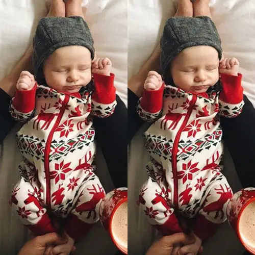 Pudcoco рождественские комбинезоны одежда для малышей для мальчиков и девочек рождественский молния красный Лось с длинным рукавом хлопок комбинезон одежды снаряжение костюм