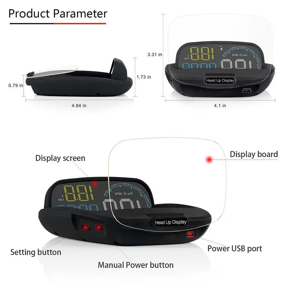 HUD Vision Head Display,TFT OBD Head Up Display Digital Car Speed Proiettore di bordo OBD2 Tachimetro Proiettore parabrezza