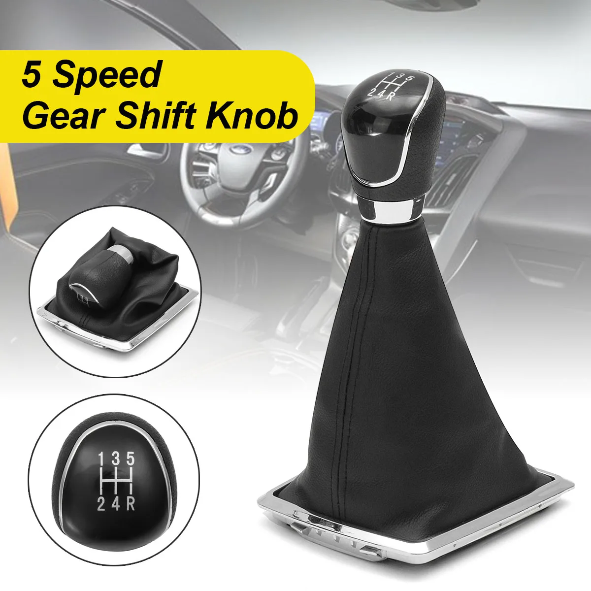 5 Speed Car Gear Shift Knob Shifter Lever Leather Gaiter Boot Cover For Ford/Focus 2005 2008
