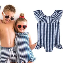 Летние Детские Полосатые Купальники с оборками для девочек, купальный костюм, пляжная одежда, бикини для девочек
