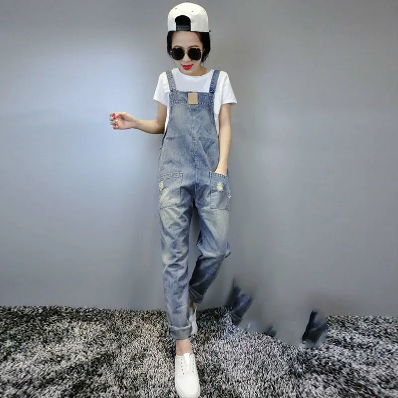 

Casual Ripped Hole Denim Jumpsuit Ladies Long Pants Rompers Womencasual Loose Jumpsuit Overalls Sleeveless Boyfriend Jeans