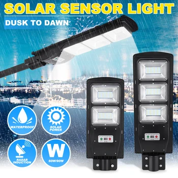 

LED Solar Light Radar PIR Motion Sensor Wall Timing Lamp+Remote Waterproof 30/60/90W LED Street Light for Plaza Garden Yard
