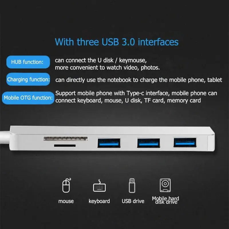 USB C концентратор Type до 3 портов USB3.0 TF устройство для чтения карт памяти OTG адаптер