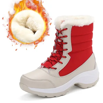 

SONDR botas nieve mujer white black red ankle boots rubber lace up chaussures femme plataforma Short Plush woman winter shoes