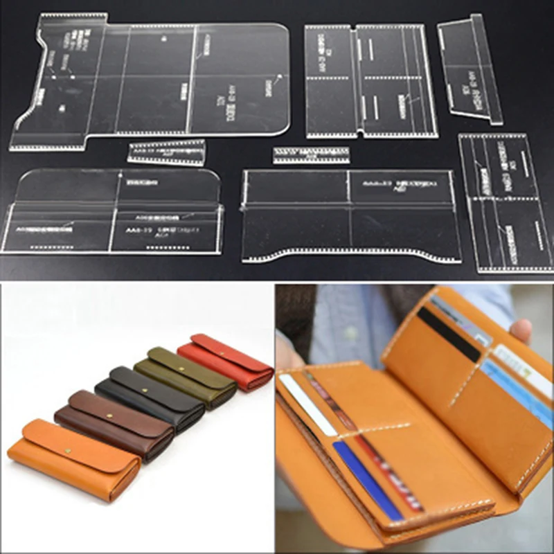 

DIY Leather Craft Acrylic Long Wallet Card Holder Pattern Stencil Template Kit Mold