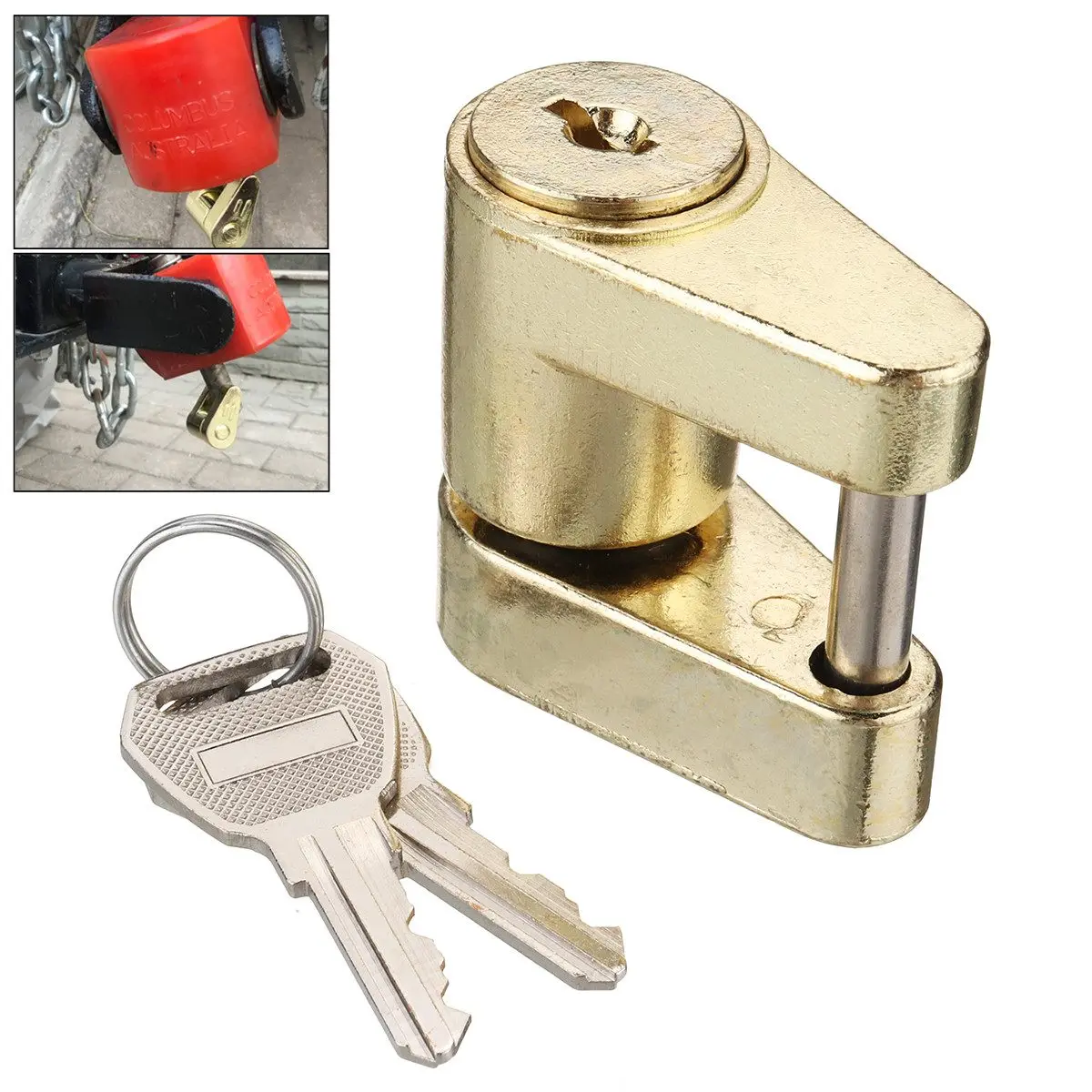 

Trailer Hitch Coupler Lock Towing Receiver Locking Truck Boat Pin Latch Car Anti-theft Lock 2 Keys Zinc Alloy+Copper 46x23x43mm