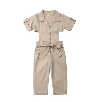 

Kids Girl Clothes Short Sleeve Belt Bowknot Romper Outfit