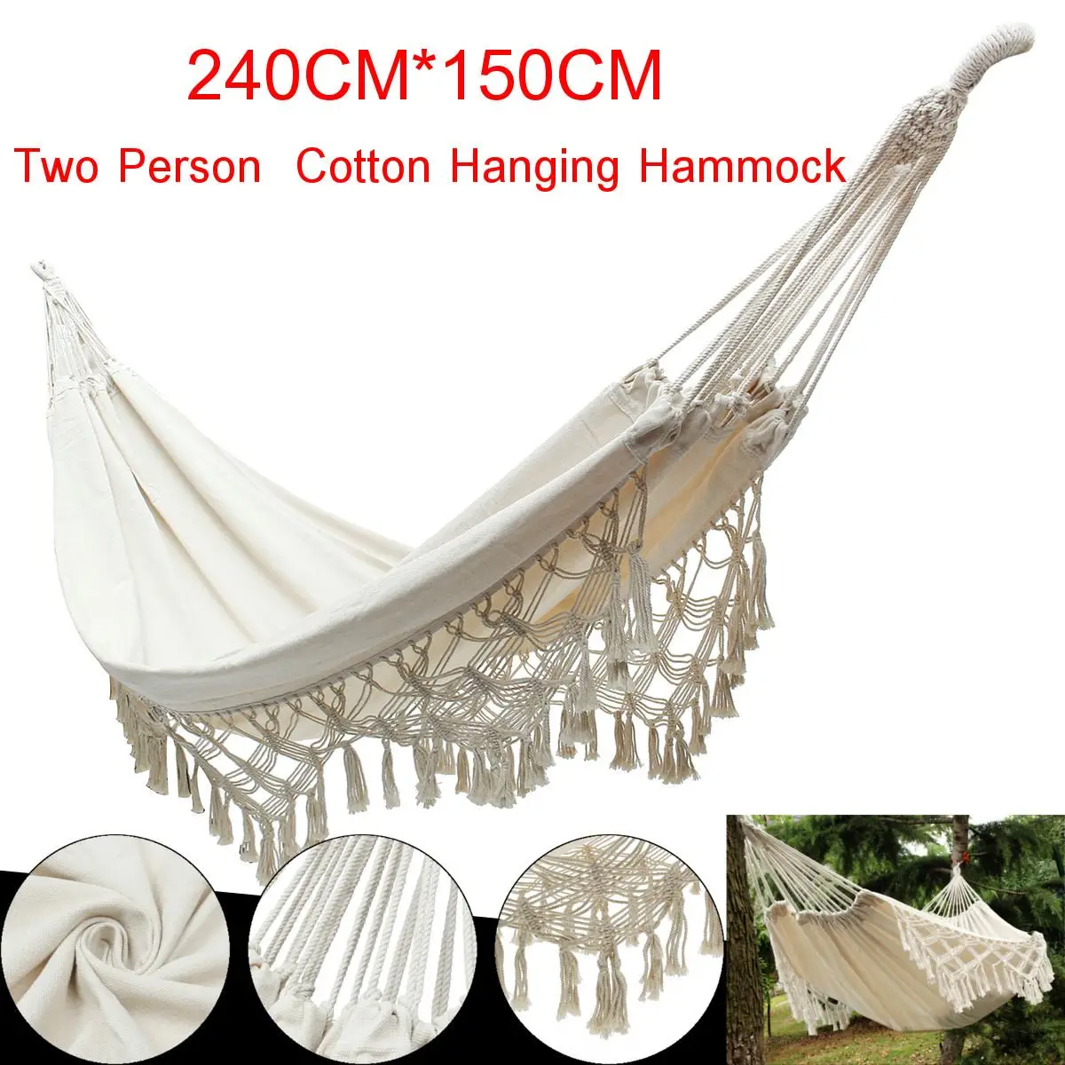 Beste Top Kwaliteit 240x150 cm Opknoping Katoenen Touw Macrame Hangmat Stoelen Swing Outdoor Thuis Tuin Outdoor Leisure Opknoping Bed hangmat