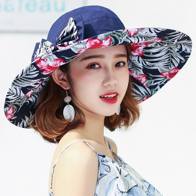 reversible summer hat for women Superlarge brim Beach cap sun hat