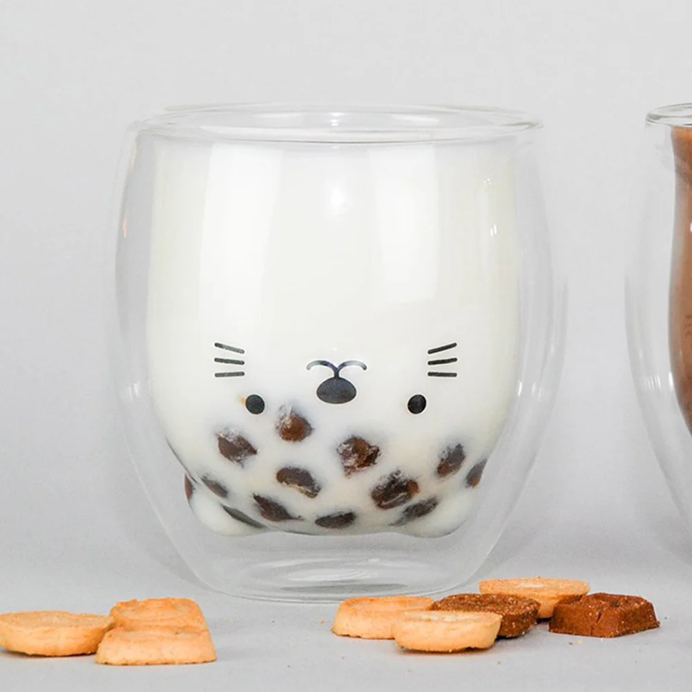 Новинка, стеклянная кружка с двойными стенками, мультяшная маленькая утка и кошка, милая прозрачная креативная чашка для кофе, молока, чашки для питья для офиса