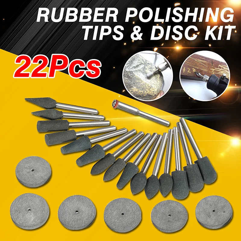 15pcs Rubber Polishing Tips + 6pcs Discs + Rod Rotary Cutting Tool Set