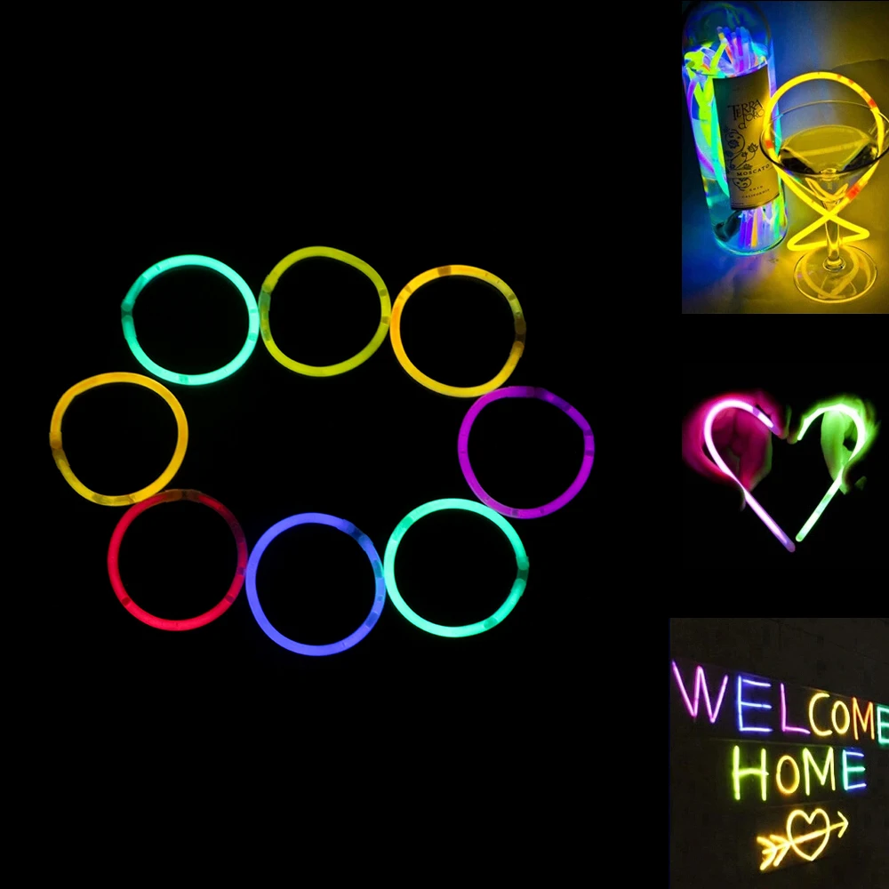 Party Fun Fluorescence Light Festive Party Supplies Mix Color Glow Sticks Bracelets 100Pcs Wedding Bright Colorful Light