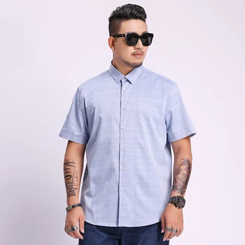 

8xl 7xl 6xl 5xl Plaid Short Sleeve Shirts For Men Painting Large Size Casual Top Blouse Turn Down Collar Large Size Men Cloth