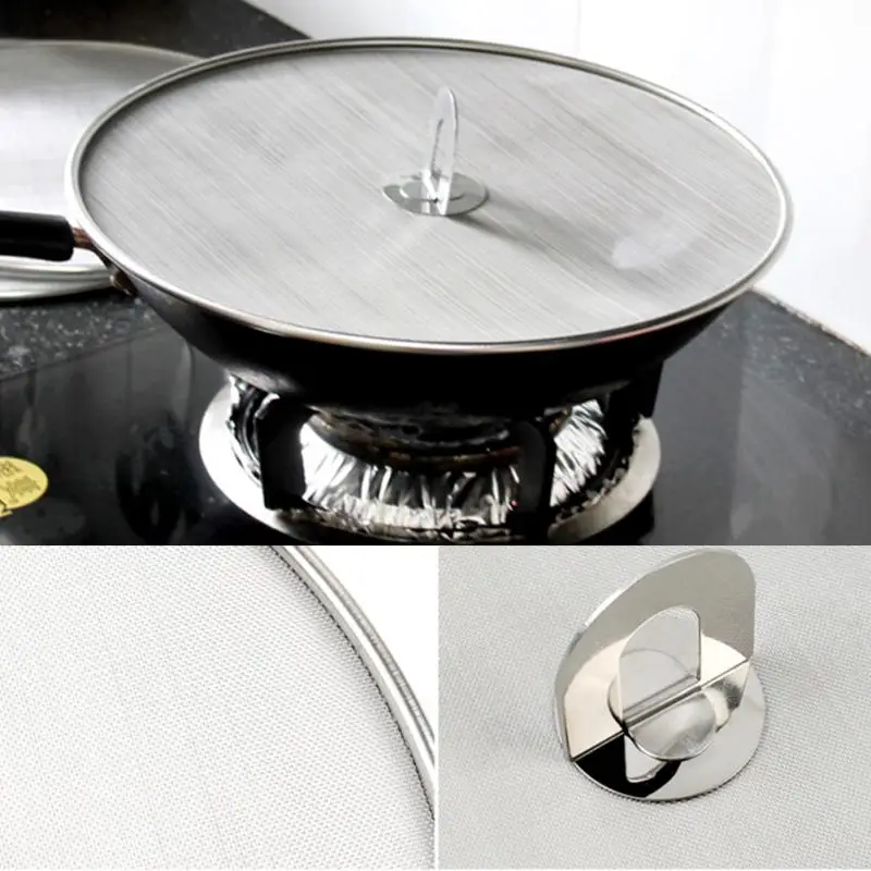 Stainless Steel Splatter Screen Mesh Pot Lid Cover Silver Oil Frying