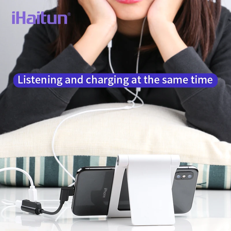 IHaitun l-образный кабель адаптер для iPhone XS MAX XR X 7 8 Plus сплиттер 2в1 аудио наушники зарядка конвертер зарядное устройство