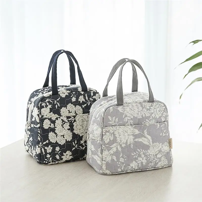 

Vintage Floral Print Lunch Bag Handbag For Women Thickened Thermal Insulated Portable Lunch Bag Picnic Tote
