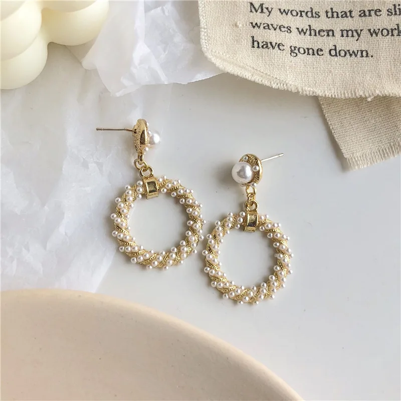 

Gold Color Round Drop Earrings For Women Trendy Imitation Pearl Circle Pendant Big Dangle Earring Jewelry 2019
