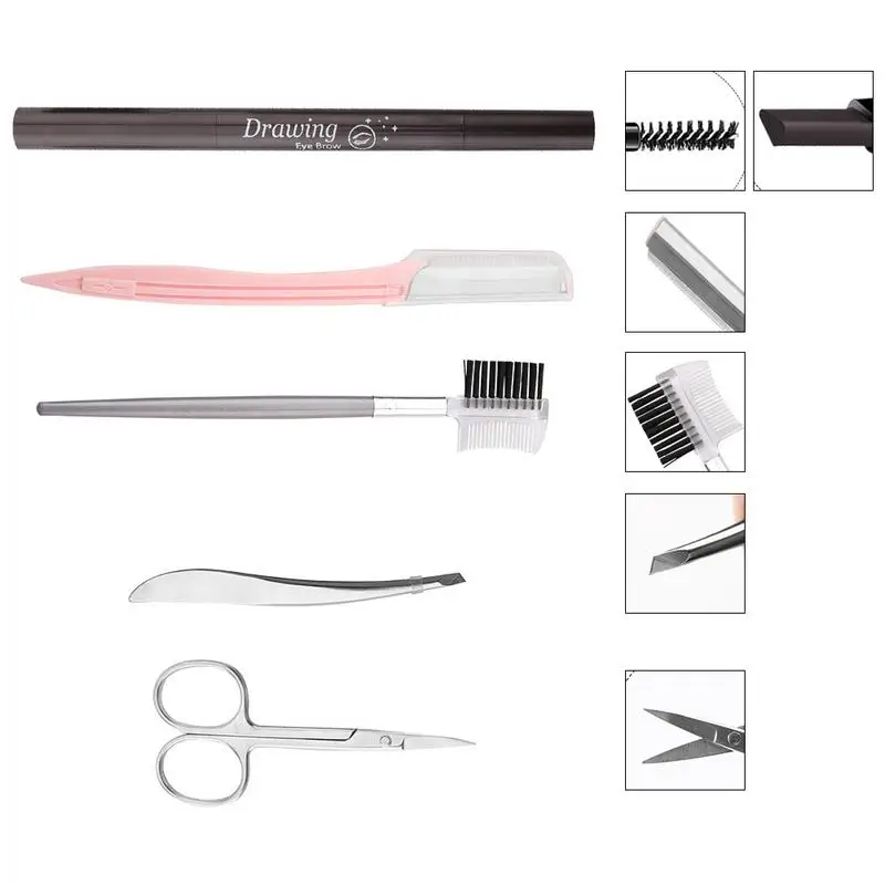Eyebrow Grooming Suit Kits Stainless Steel Eyebrow Scissors Trimmer Utility Tools with Eyebrow Brush Comb Razor Pencil Makeup Ba Eyebrow Grooming Suit Kits Stainless Steel Eyebrow Scissors Trimmer Utility Tools with Eyebrow Brush Comb Razor Pencil Makeup Ba