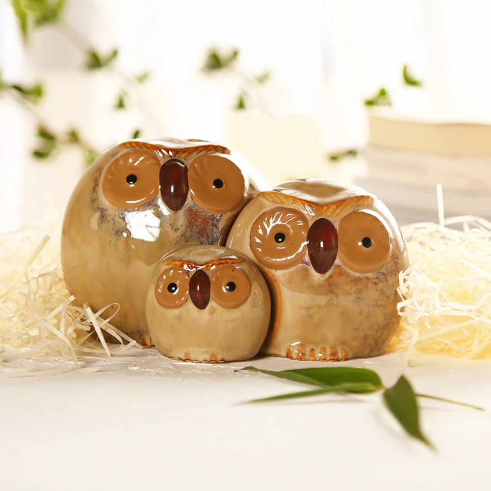 

3pcs Adorable Owl Figurines Decorative Originality Home Decoration Furnishing Ceramics Tabletop Ceramic Owlet Sculpture Decor