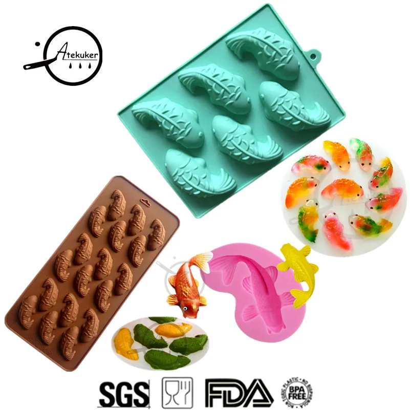 

Atekuker 3Pcs Fish Shape DIY Silicone Molds For Chocolate Ice Cube Tray Form For Sweets Candy Mold Fondant Cake Decoration Tools