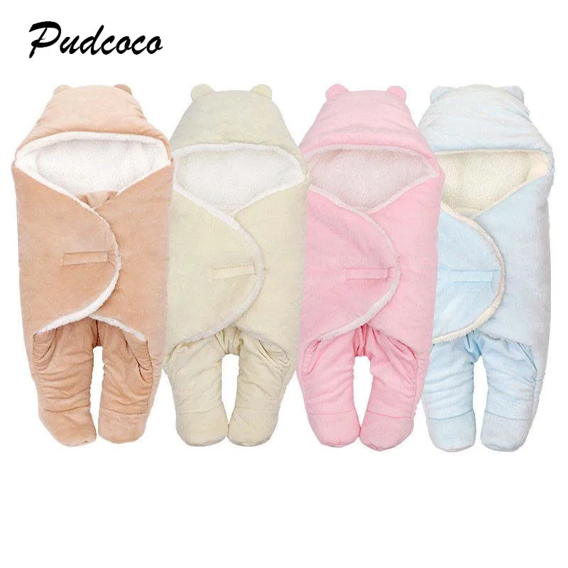 2019 Brand Soft Cute Baby Infant Swaddle Wrap Swaddling 3D Ears Hooded Cashmere Blanket Winter Warm Sleeping Bag 0-8M |