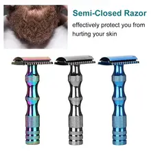 Классическая мужская противоскользящая металлическая ручка с двойным лезвием бритва Винтажный стиль ручная бритва 3