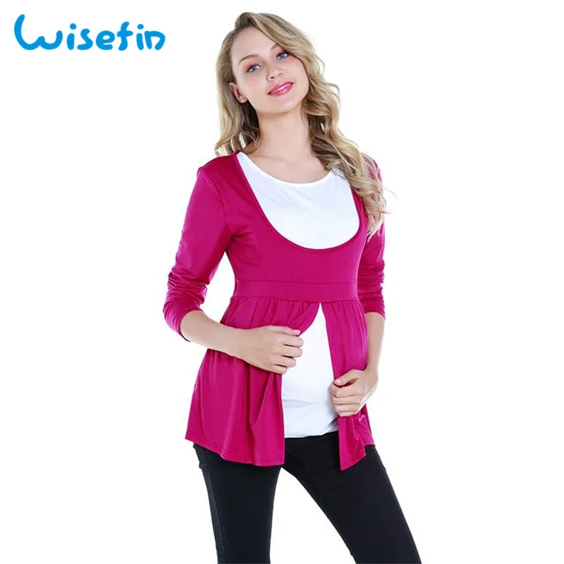 

Wisefin Maternity Tops Long Sleeve Breastfeeding Tees Maternity Clothes For Pregnant Women Nursing T-Shirt Pregnancy Tops Summer