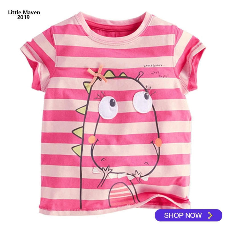 

2019 Little Maven Brand Summer 2-7 year baby Kids Girl Girls Cute Dinosaur Short sleeve Top Quality Cotton t-shirts Tops shirt