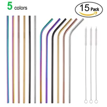 Многоцветная соломинка из нержавеющей стали, набор из 12 удлиненных многоразовых радужных соломинок длиной 10,5 дюйма, 6 прямых и 6 изгибов