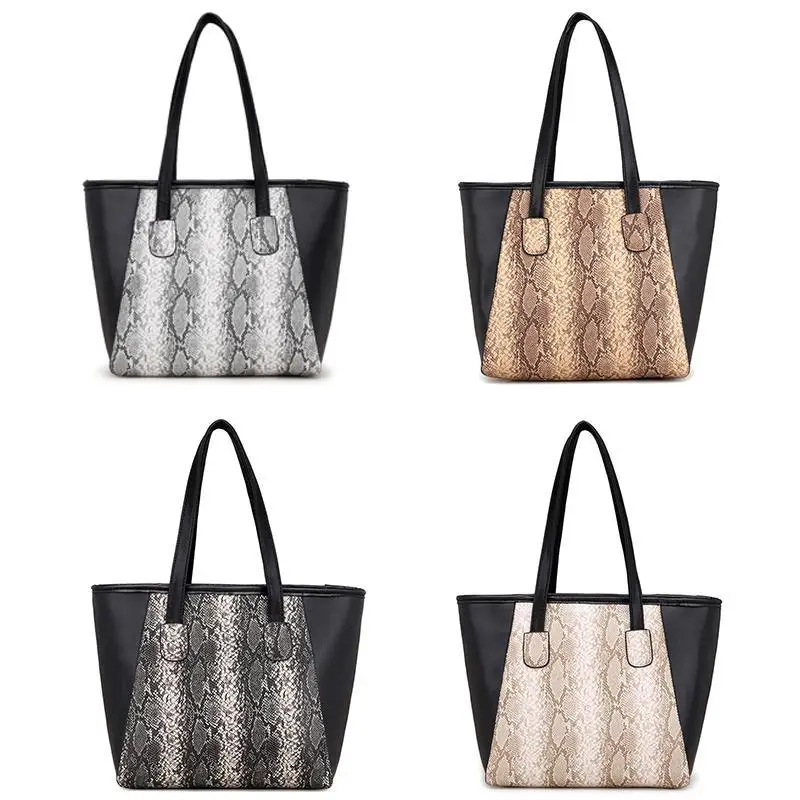 

New Fashion Women Snake Pattern Patchwork PU Shoulder Bag Tote Handbag