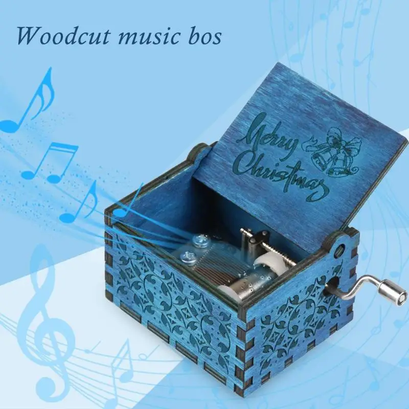 

Christmas Music Box Exquisite Retro Wooden Merry Christmas Letters Music Box Storage Box Ornament Birthday Gift Decoration