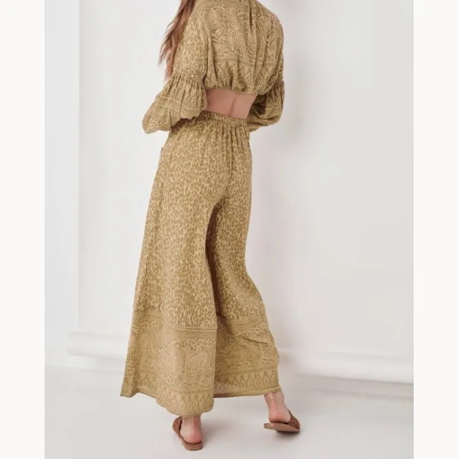 2019 Boho Women Wide Leg Pants High Waist Leopard Bohemian Pants Pocket Elastic Waist Women Trousers 2019 Boho Women Wide Leg Pants High Waist Leopard Bohemian Pants Pocket Elastic Waist Women Trousers