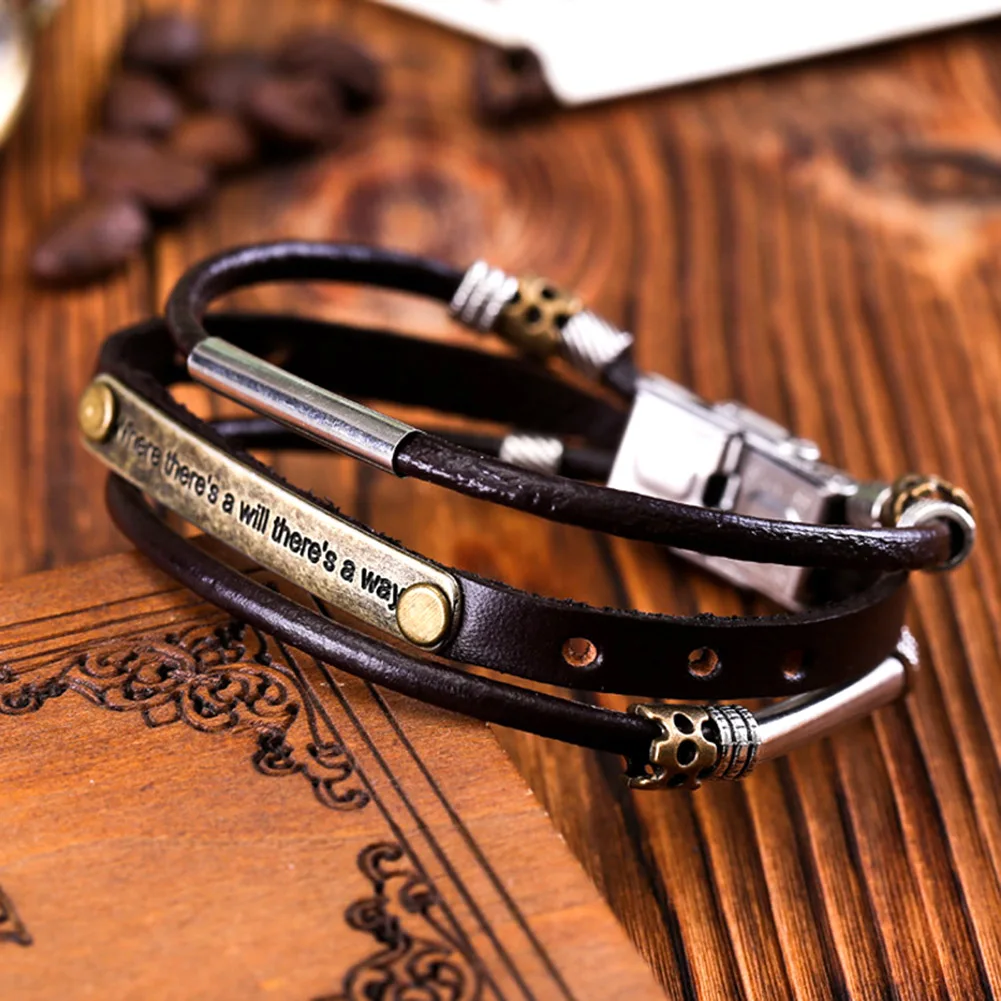 

Fashion Vintage Multi-layer Metal Surfer Leather Charm Bracelet For Men Handmade Geometric Wristband Bangle Pulseras Hombre 2019