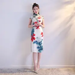 2019 Мода для девочек Cheongsam печати Qipao длинные Традиционный китайский платье, вечернее платье Для женщин женская Роба в восточном стиле Китай