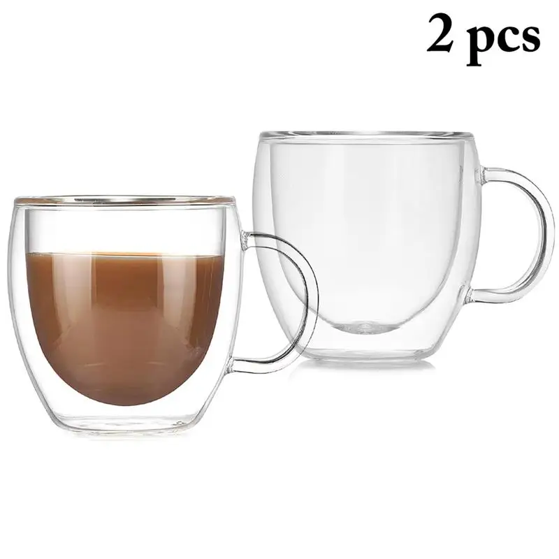 

2PCS 5.1oz Transparent Glass Coffee Mug Creative Double Wall Layer Insulate Tea Coffee Cup Mugs Water Heat Resistant Drinkware
