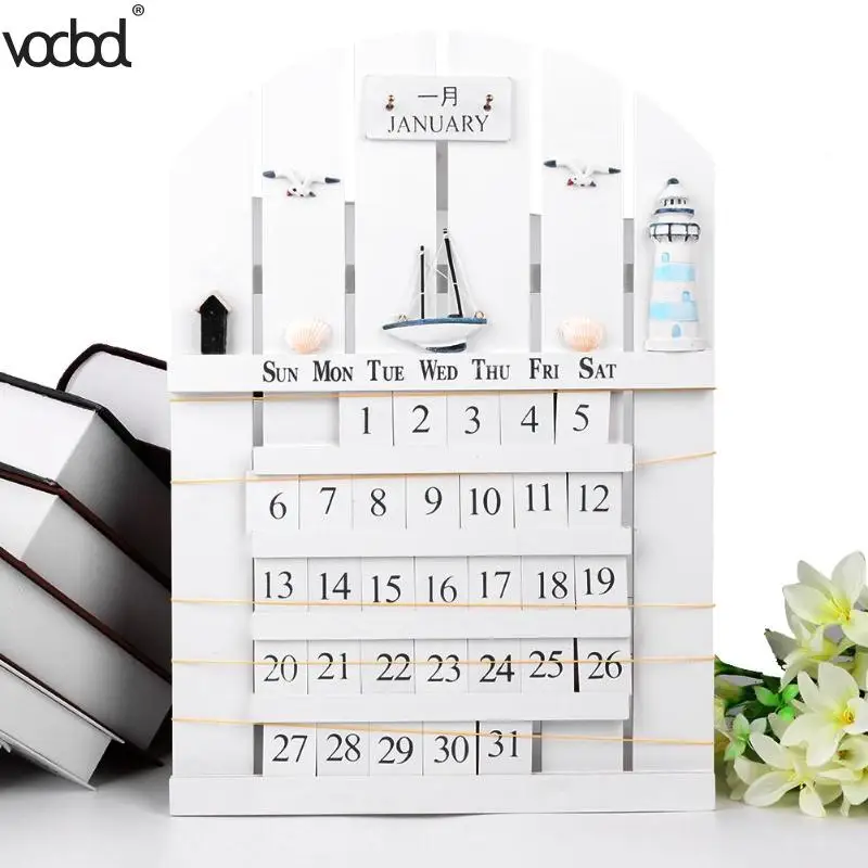 

Calendar 2019 Mediterranean Style Wooden Perpetual Calendar DIY Wall Hanging Calendar Pendants Ornaments Crafts Home Gifts New