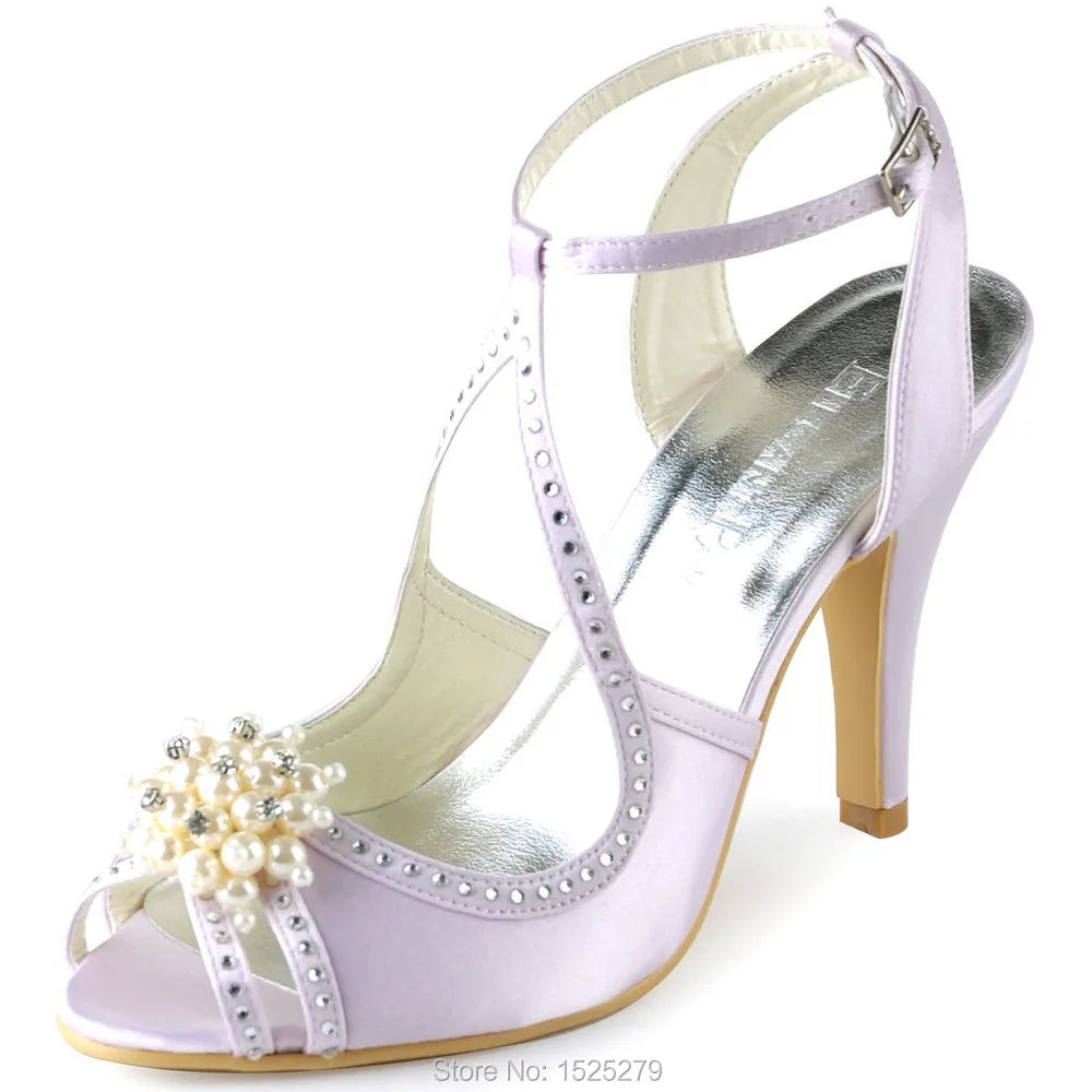 

EP11058 Women Sandals Wedding shoes Peep Toe Satin Rhinestones Pearl Buckle Straps high Heel Bride Bridesmaids Prom Shoes